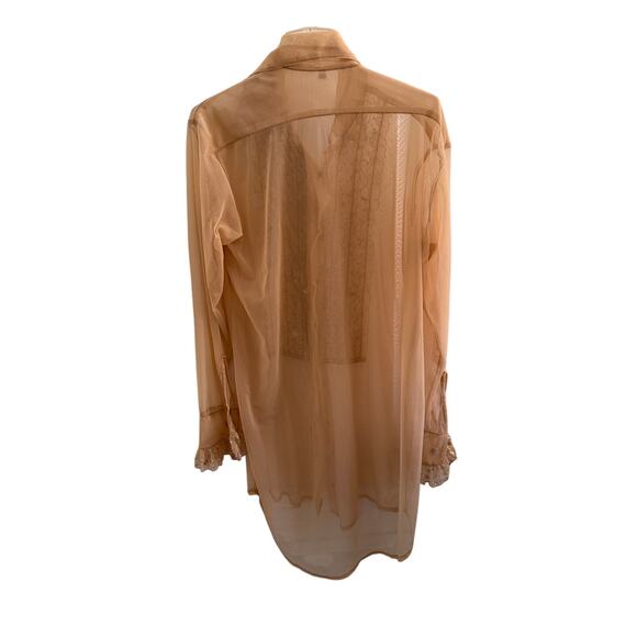 Sheer Nude Beaded Ruffle Tunic Blouse | Size M - Picture 3 of 8